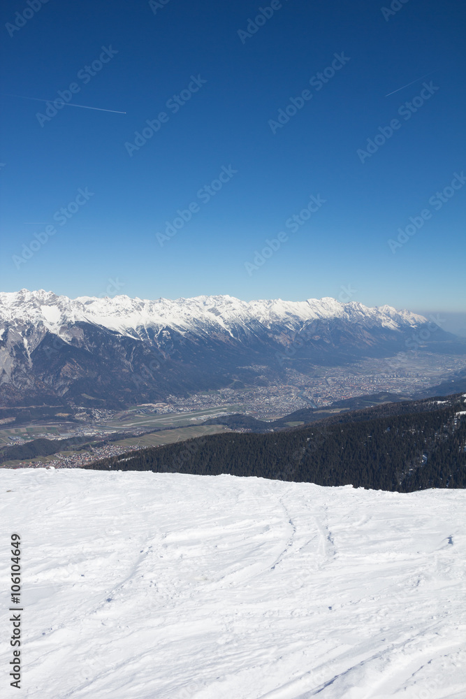 Skiing At Axamer Lizum With View To Innsbruck In Tyrol Austria Skiing At Axamer Lizum With View To Innsbruck In Tyrol Austria