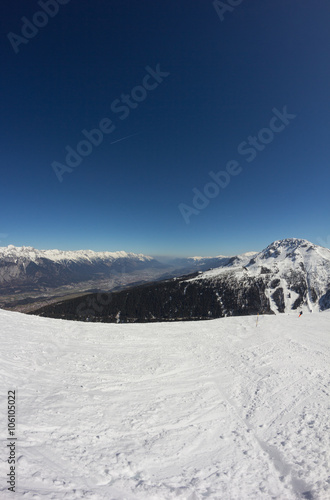 Skiing At Axamer Lizum With View To Innsbruck In Tyrol Austria © René Pi