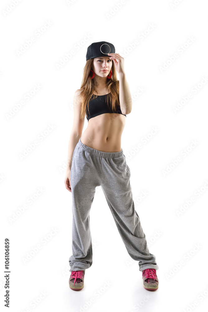 Teen girl hip-hop dancer over white background Teen girl hip-hop dancer over white background