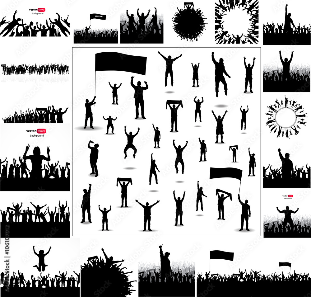Large collection of sports posters. And big set of silhouettes of sports people Stock Vector