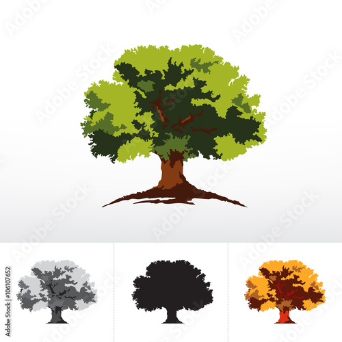 Green or monochrome oak tree