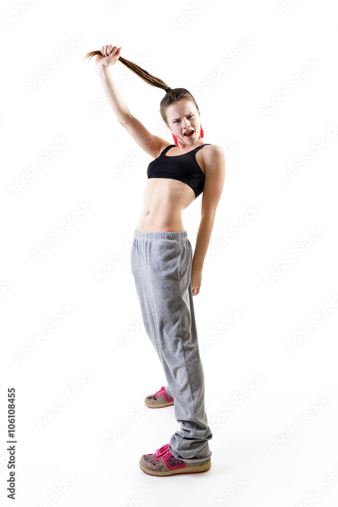 Teen girl hip-hop dancer over white background Teen girl hip-hop dancer over white background