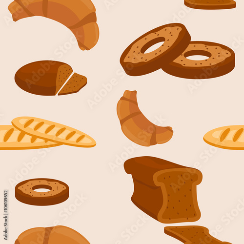 Editable Vector of Assorted Breads Illustration Icons Seamless Pattern for Creating Background and Decorative Element of Food Related Design