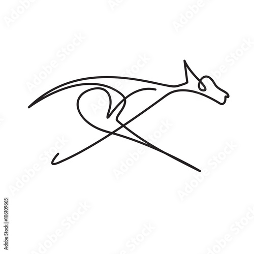 Vector continuous line. Abstract dog running and jumping