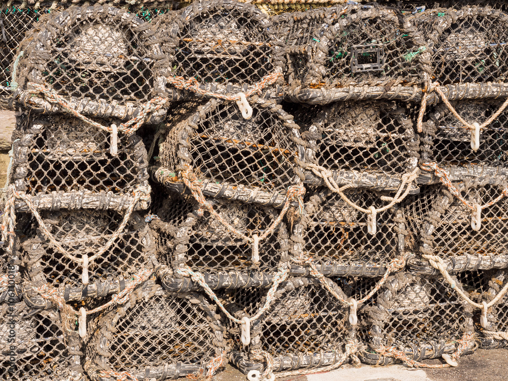 Lobster pots at Brixham Harbour, UK Lobster pots at Brixham Harbour, UK