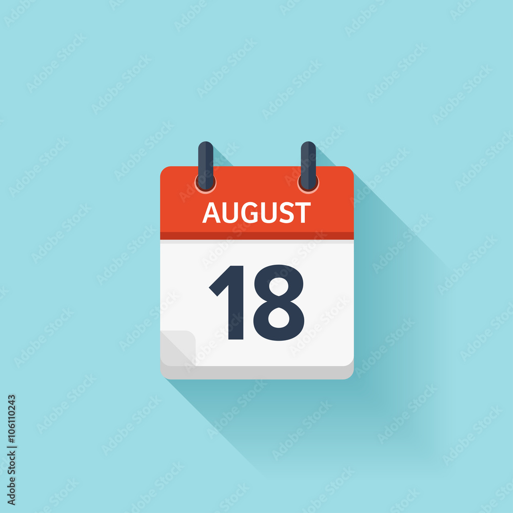 August 18. Vector flat daily calendar icon. Date and time, day, month. Holiday. August 18. Vector flat daily calendar icon. Date and time, day, month. Holiday.