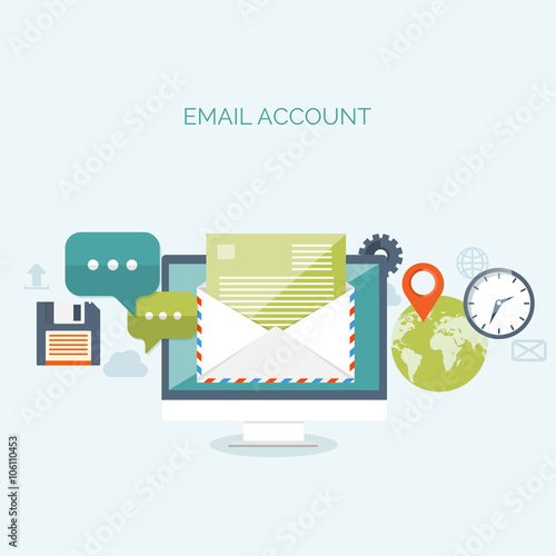 Vector illustration. Flat background with envelope. Emailing concept background. Spam, sms writing.Lettering. New message.