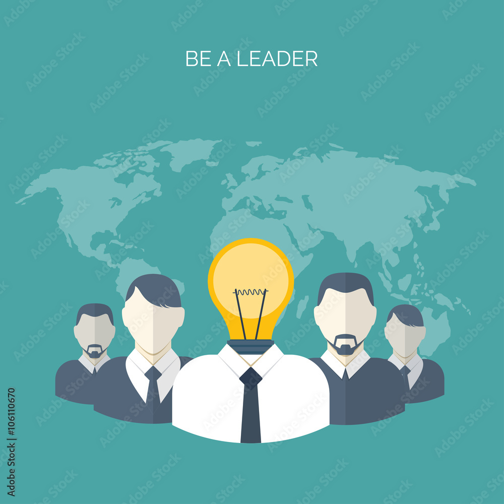 Flat vector illustration. Be a leader. Ideas generating. Creativity and teamwork. Flat vector illustration. Be a leader. Ideas generating. Creativity and teamwork.