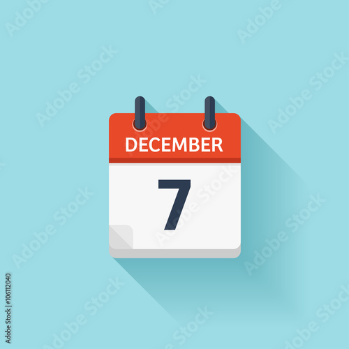 December  7. Vector flat daily calendar icon. Date and time, day, month. Holiday.