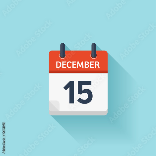 December  15. Vector flat daily calendar icon. Date and time, day, month. Holiday.