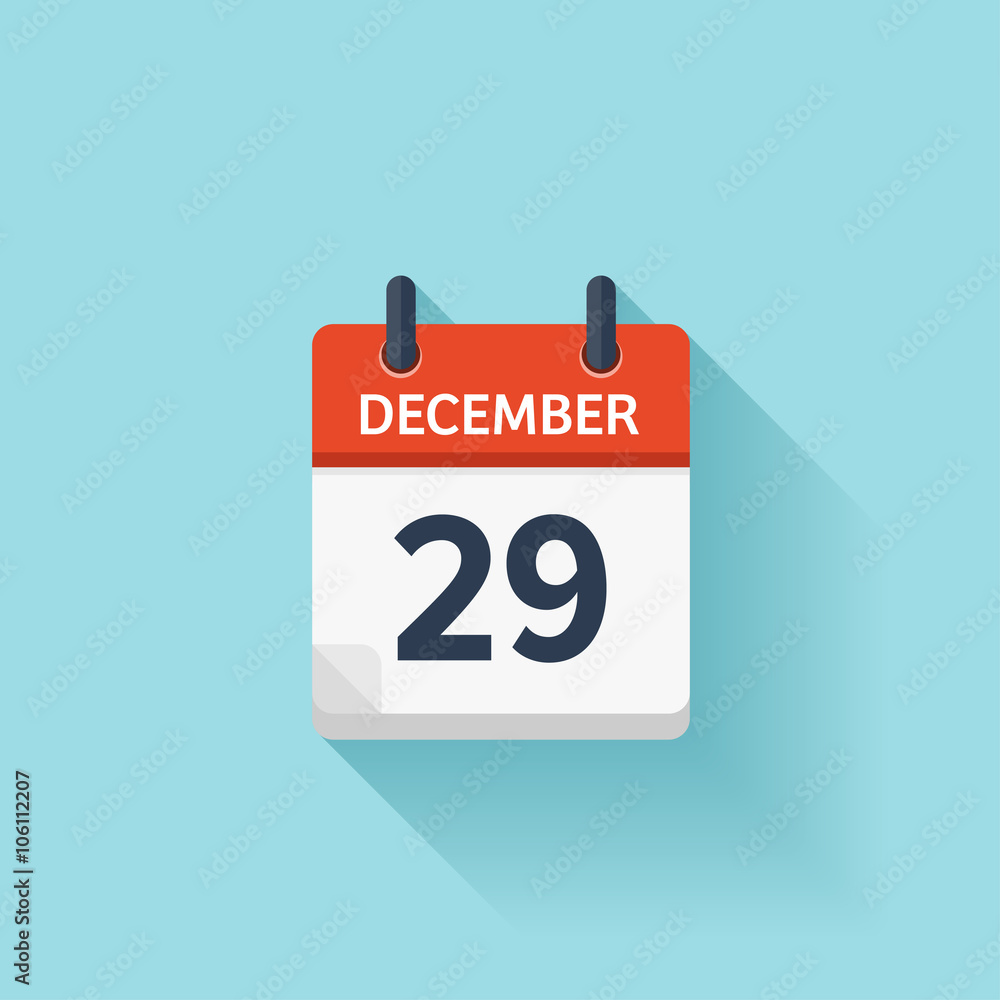 December 29. Vector flat daily calendar icon. Date and time, day, month. Holiday. December 29. Vector flat daily calendar icon. Date and time, day, month. Holiday.