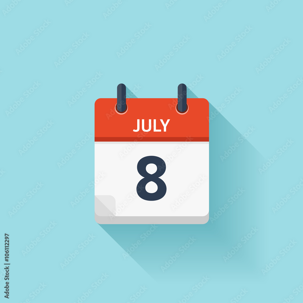 July 8 . Vector flat daily calendar icon. Date and time, day, month. Holiday. July 8 . Vector flat daily calendar icon. Date and time, day, month. Holiday.