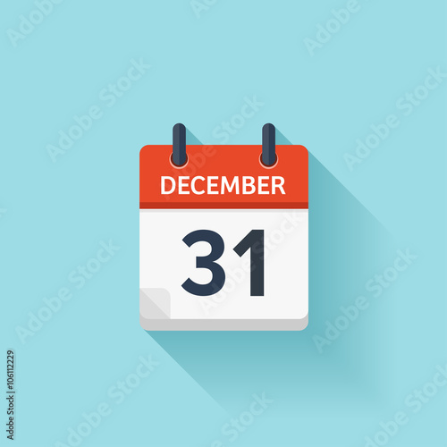 December  31. Vector flat daily calendar icon. Date and time, day, month. Holiday.