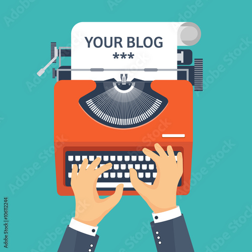 Vector illustration.  Flat typewrite. Tell your story. Author. Blogging.