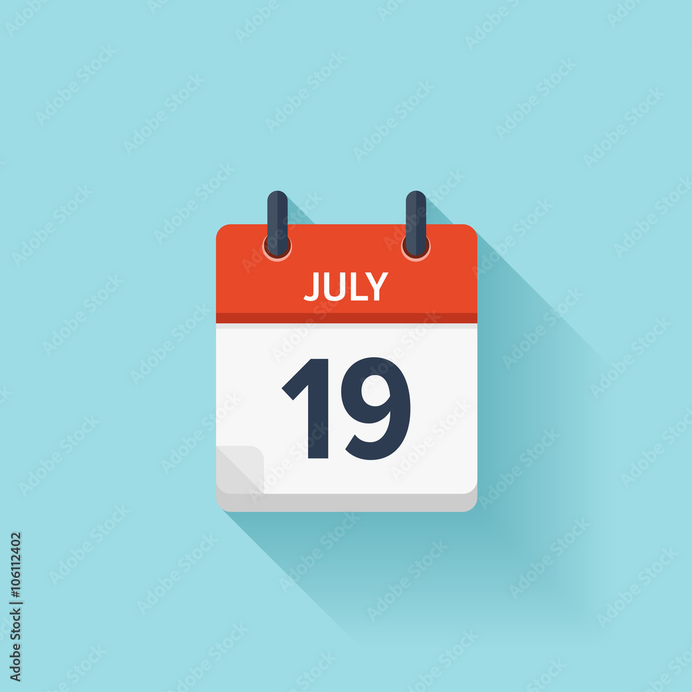 July 19 . Vector flat daily calendar icon. Date and time, day, month. Holiday. July 19 . Vector flat daily calendar icon. Date and time, day, month. Holiday.