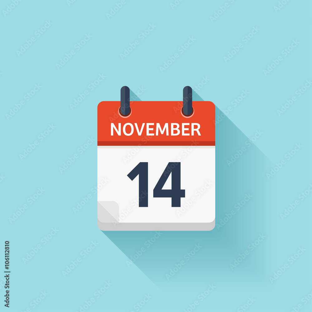 November 14. Vector flat daily calendar icon. Date and time, day, month. Holiday. November 14. Vector flat daily calendar icon. Date and time, day, month. Holiday.