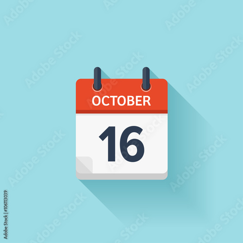 October  16. Vector flat daily calendar icon. Date and time, day, month. Holiday.