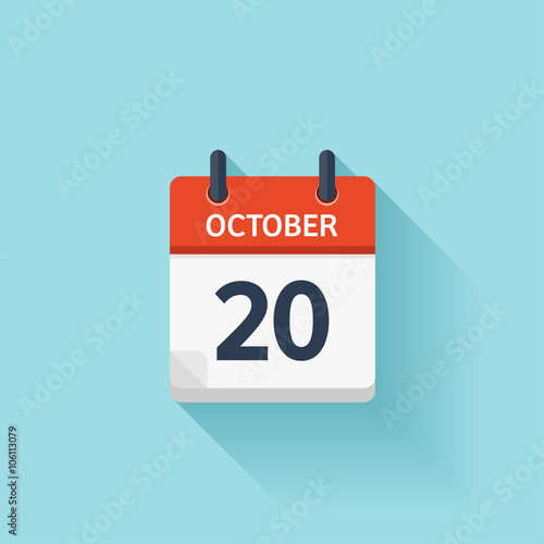 October 20 . Vector flat daily calendar icon. Date and time, day, month. Holiday.