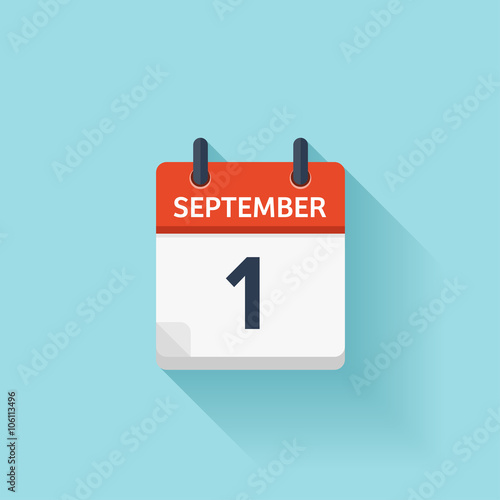 September  1. Vector flat daily calendar icon. Date and time, day, month. Holiday.