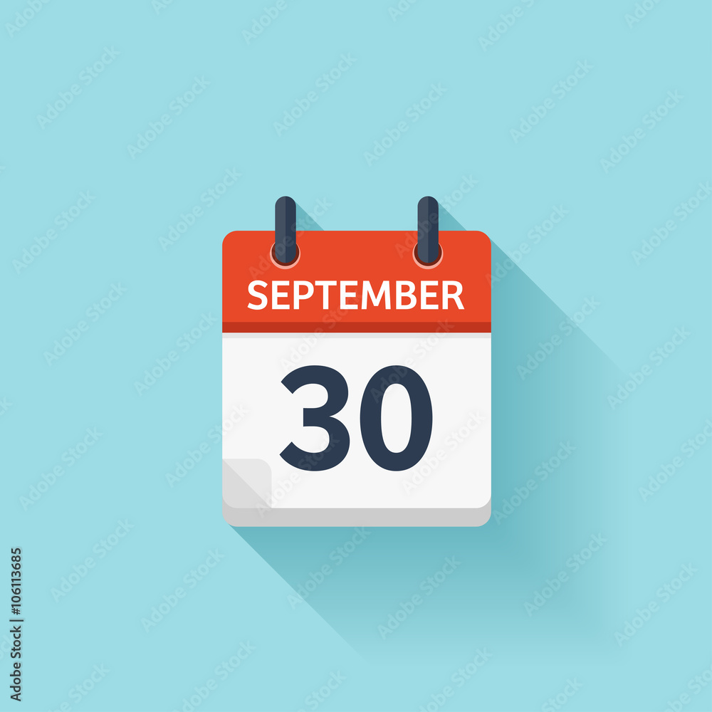 September 30. Vector flat daily calendar icon. Date and time, day, month. Holiday. September 30. Vector flat daily calendar icon. Date and time, day, month. Holiday.