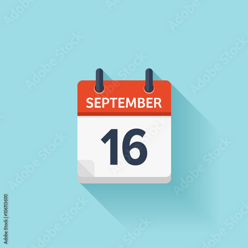 September  16. Vector flat daily calendar icon. Date and time, day, month. Holiday.