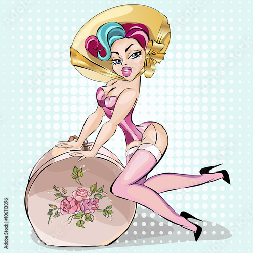 Pin-Up sexy woman in lingerie packed her travel suitcase