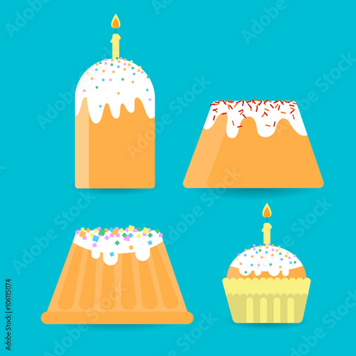 Easter Cake Set Decorated Candle Traditional Food Bakery Set Collection