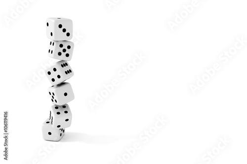 Stack of dice on a white background