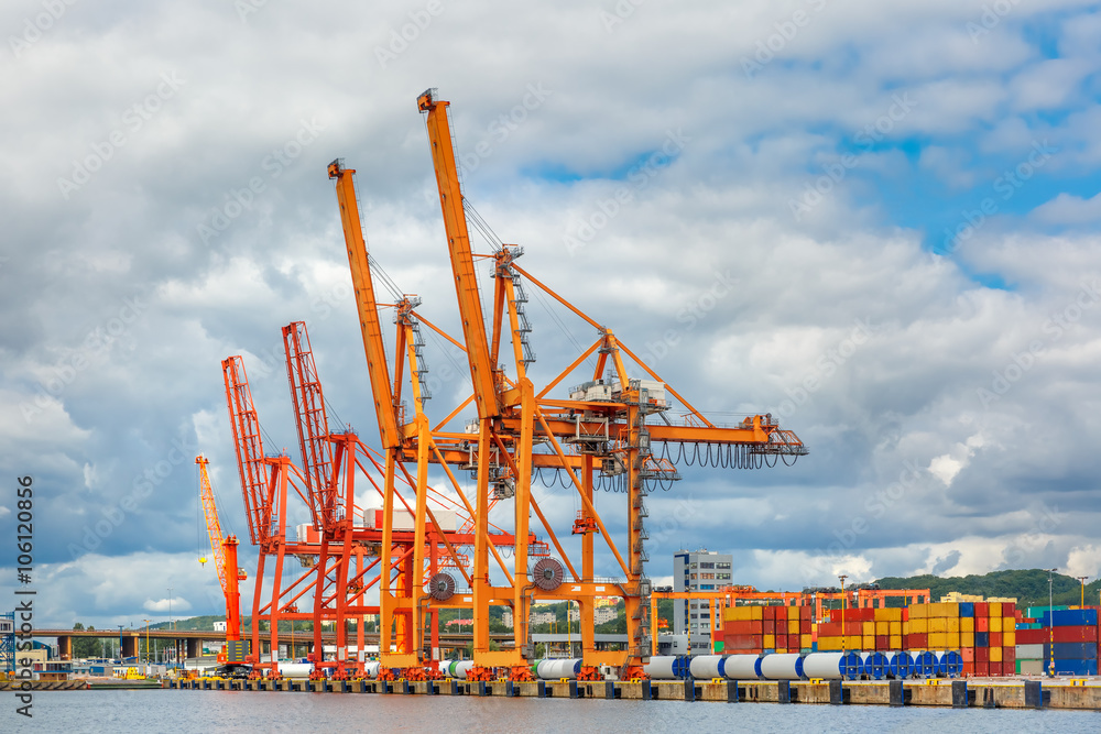 Fototapeta premium Sea cargo port and container terminal of Gdynia, Baltic, Poland