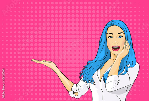 Pretty Woman Speak Phone Surprised Shocked Open Palm Gesture To Copy Space  Pop Art 