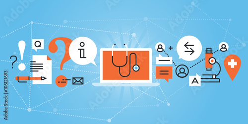 Flat line design website banner of online medical diagnosis and treatment.
Modern vector illustration for web design, marketing and print material.
