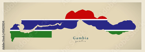 Modern Map - Gambia flag colored GM