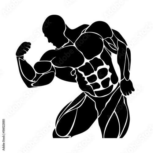 Bodybuilding and powerlifting concept, icon, vector illustration