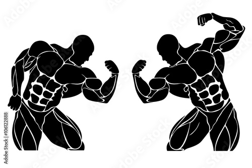 Bodybuilding and powerlifting concept, icon, vector illustration
