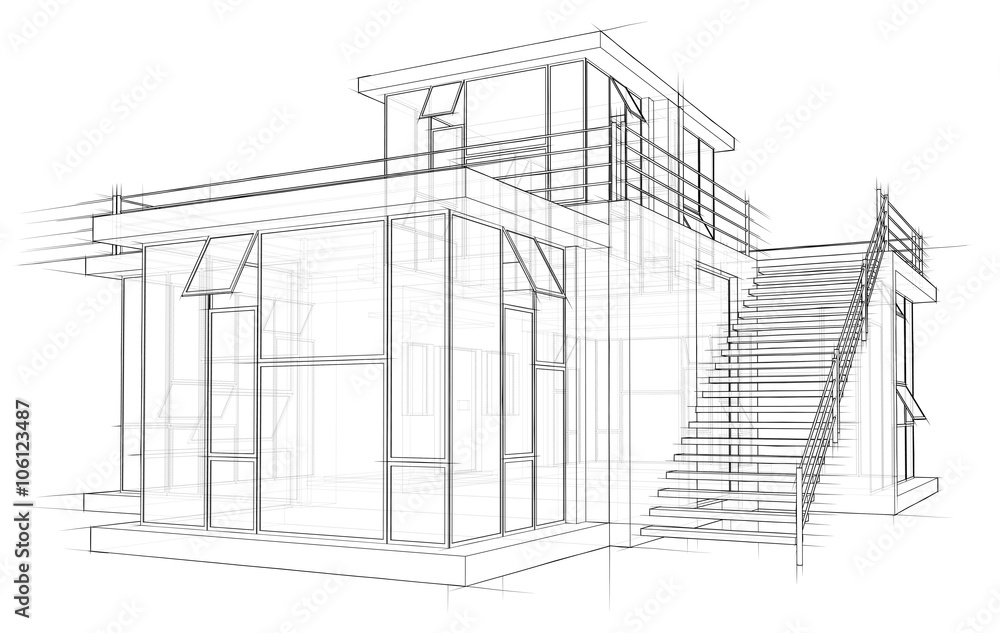Architecture sketch drawing house