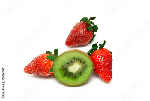 strawberries and kiwi on a white background