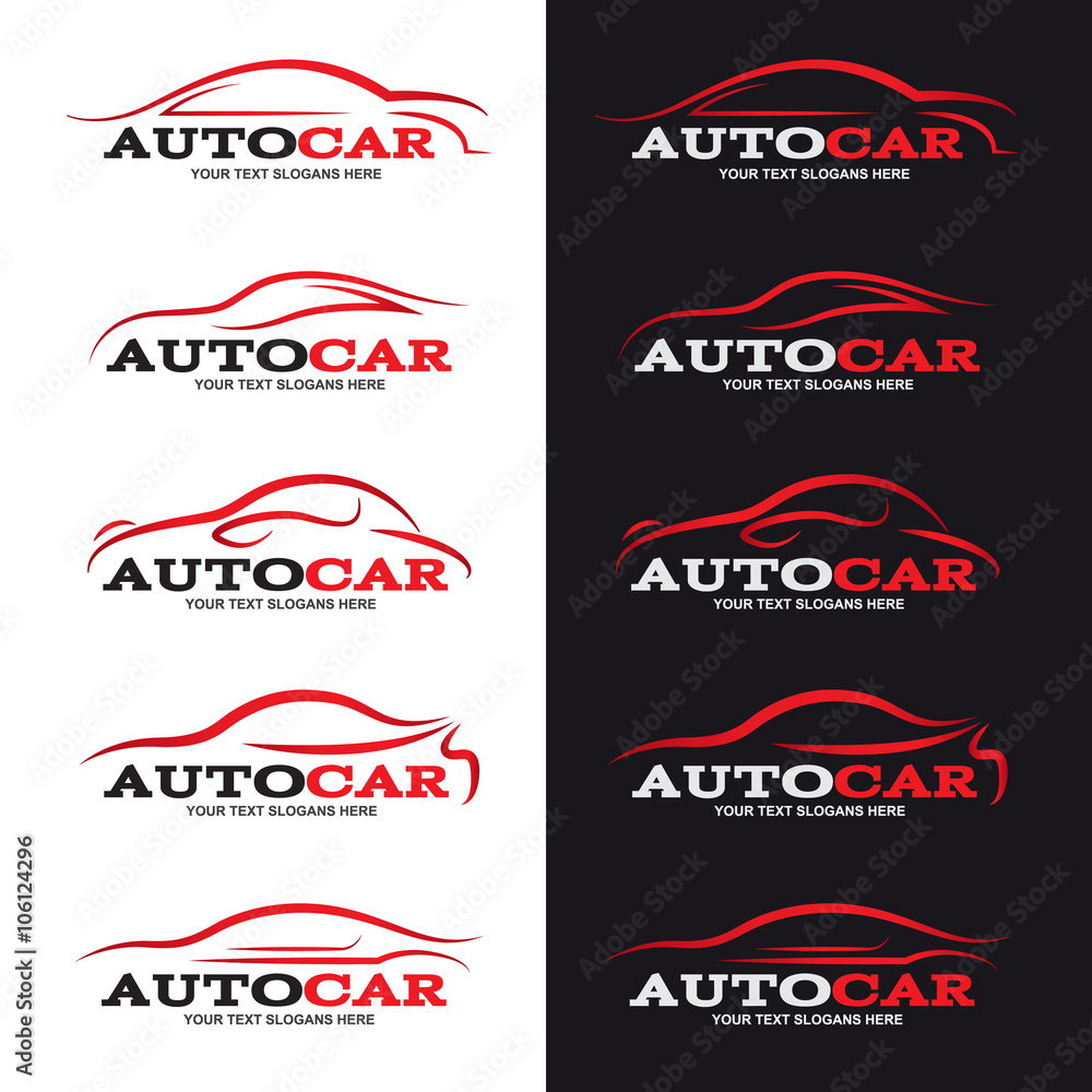 red car line logo is 5 style in black and white background Stock Vector