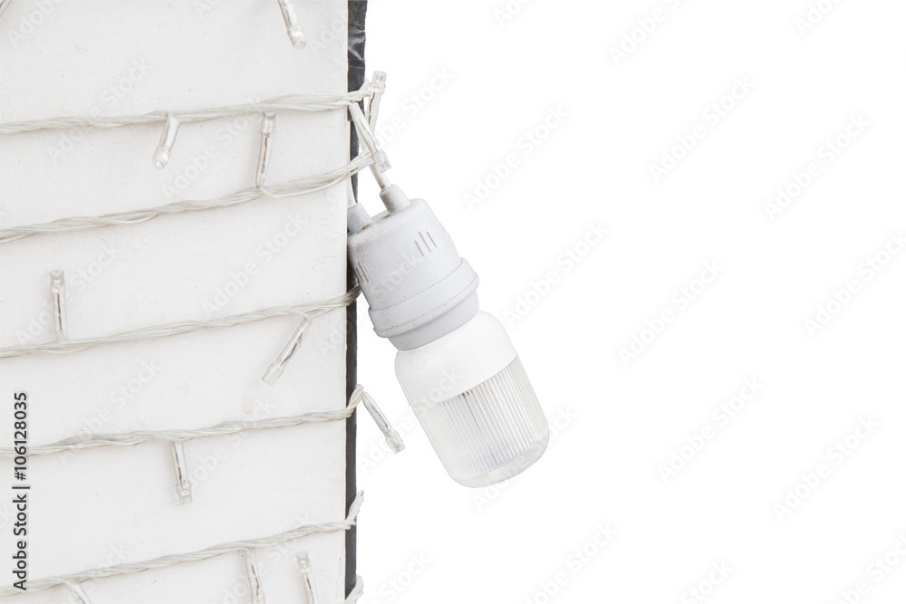 Obraz premium Light and wiring at post on white background with clipping path.