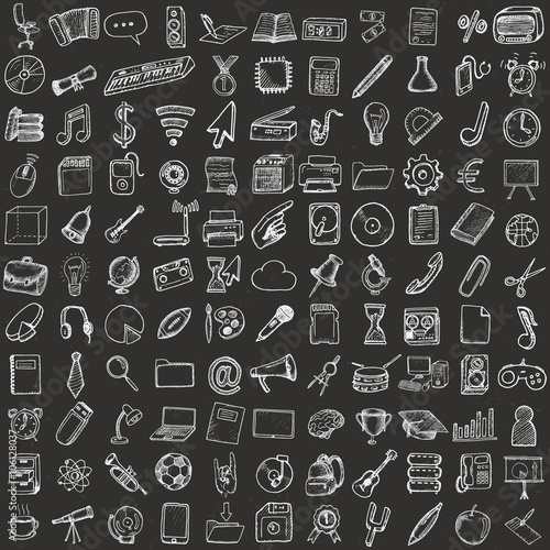Set of computer, business and school icons. 