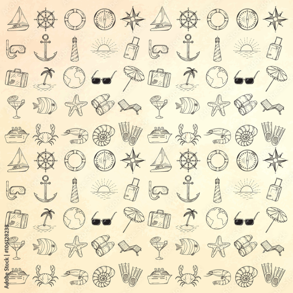 Plakat Zestaw ikon morskich.