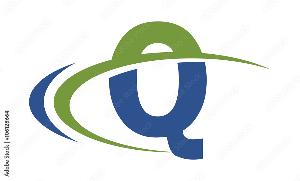 Q swoosh blue green letter logo
