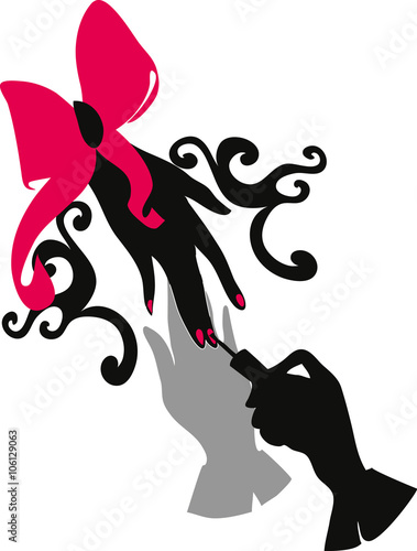Two silhouettes of woman hands in manicure process