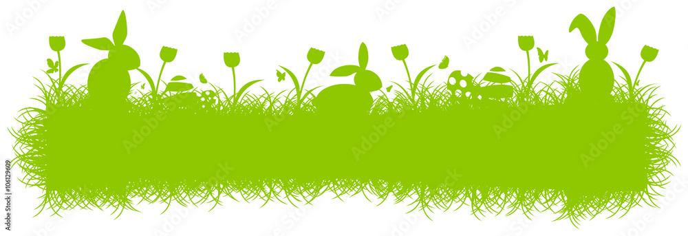 Ostern Vektor Hintergrund, Grüne Wiese mit Hasen, Leer