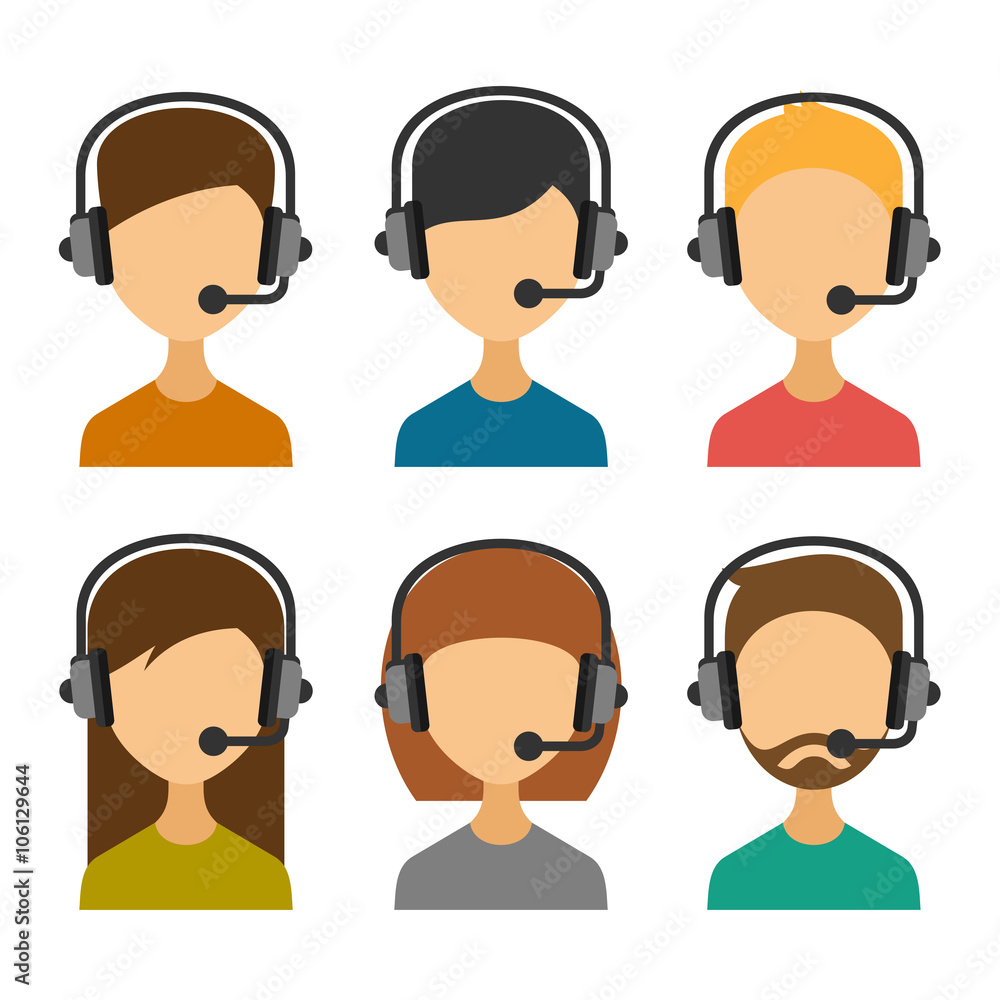 Call Center Operator with Headset Icon Set. Vector Call Center Operator with Headset Icon Set. Vector