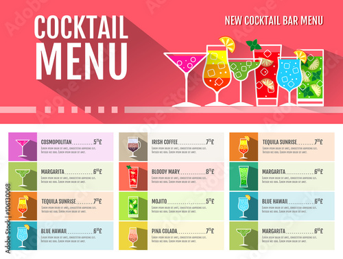 Flat style cocktail menu design