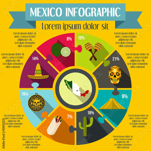 Mexico infographic elements, flat style