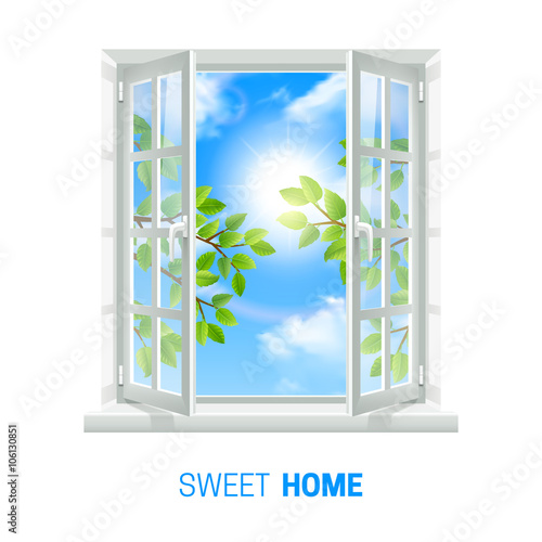 Open Window Sunny Day realistic Icon 