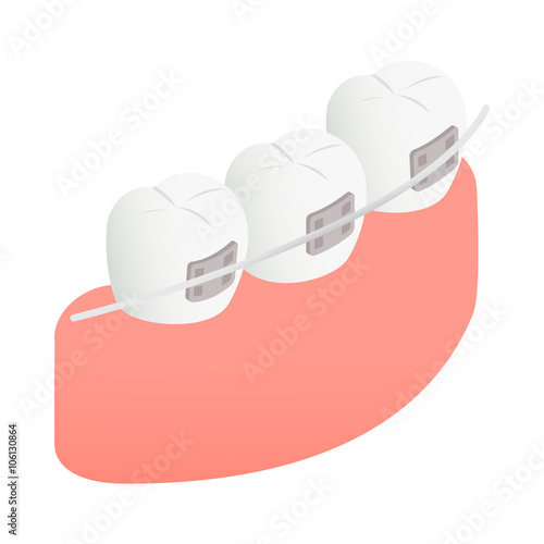Braces on teeth icon, isometric 3d style