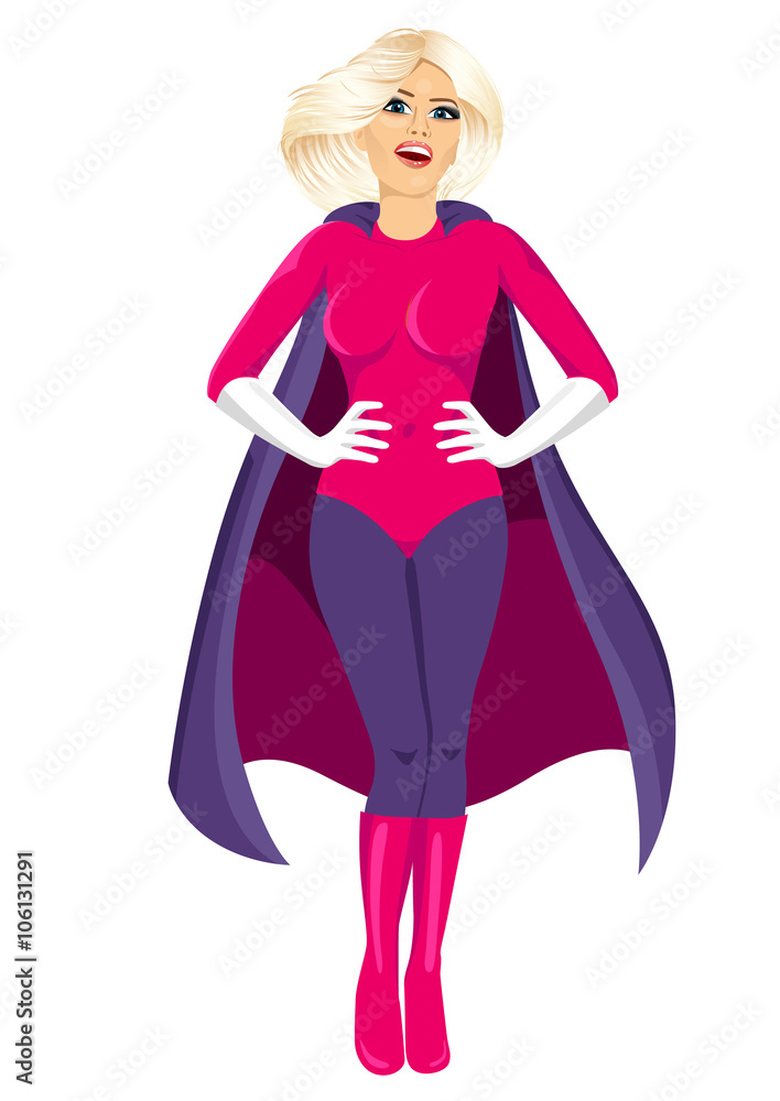 beautiful girl in superhero costume standing with hands on hips beautiful girl in superhero costume standing with hands on hips