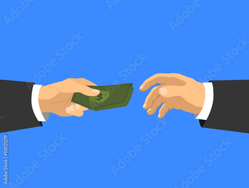 Businessman's hands taking cash money, flat illustration